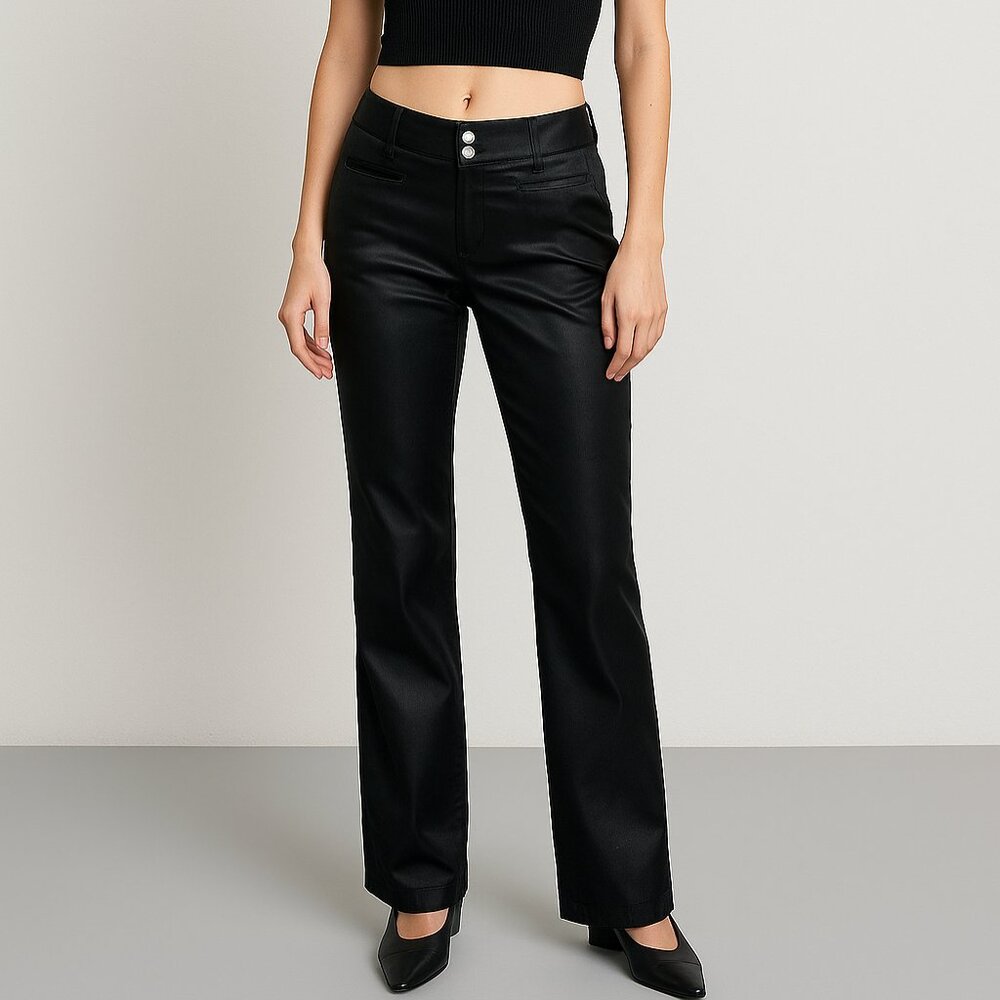 Vintage Express Bleus black satin mid rise straight leg jeans Y2K size 3/4